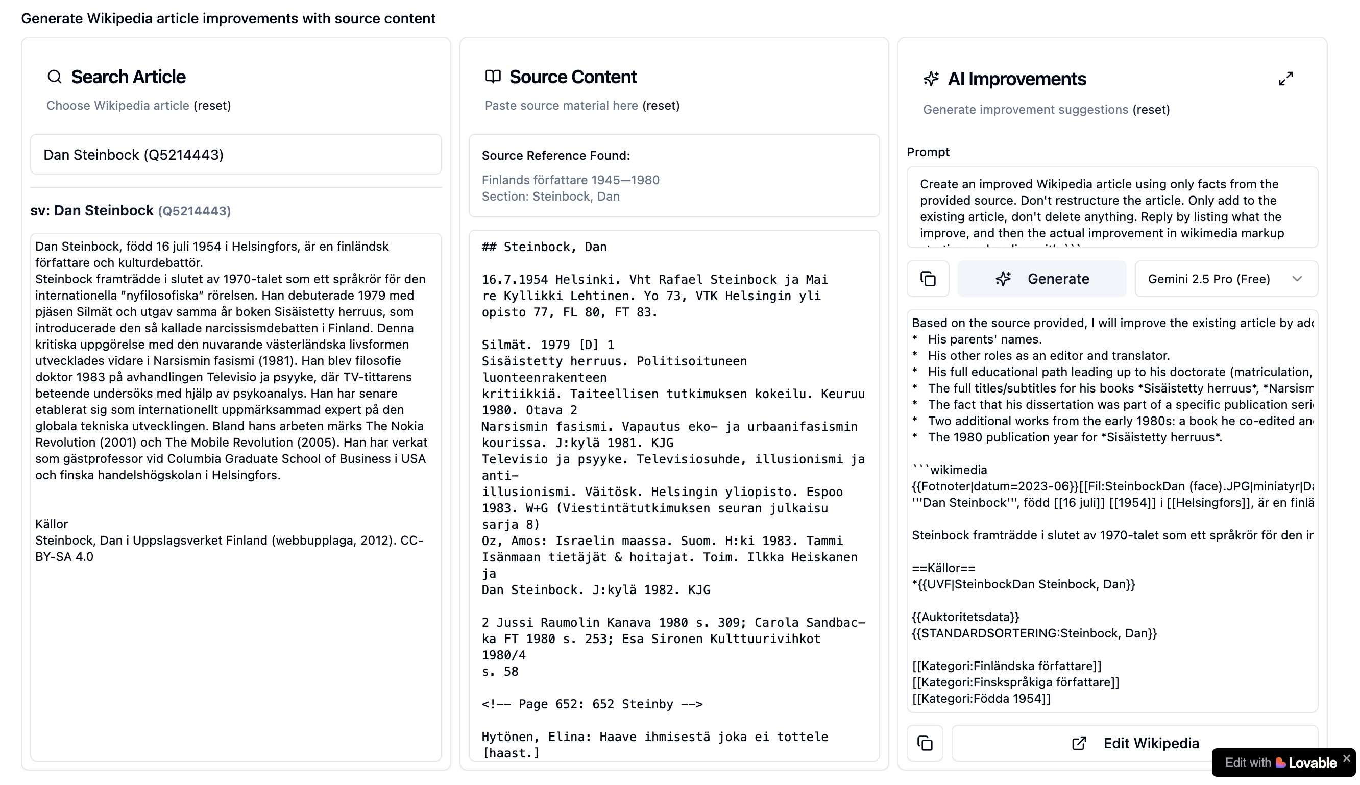 Lovable-Tool für die Autoren